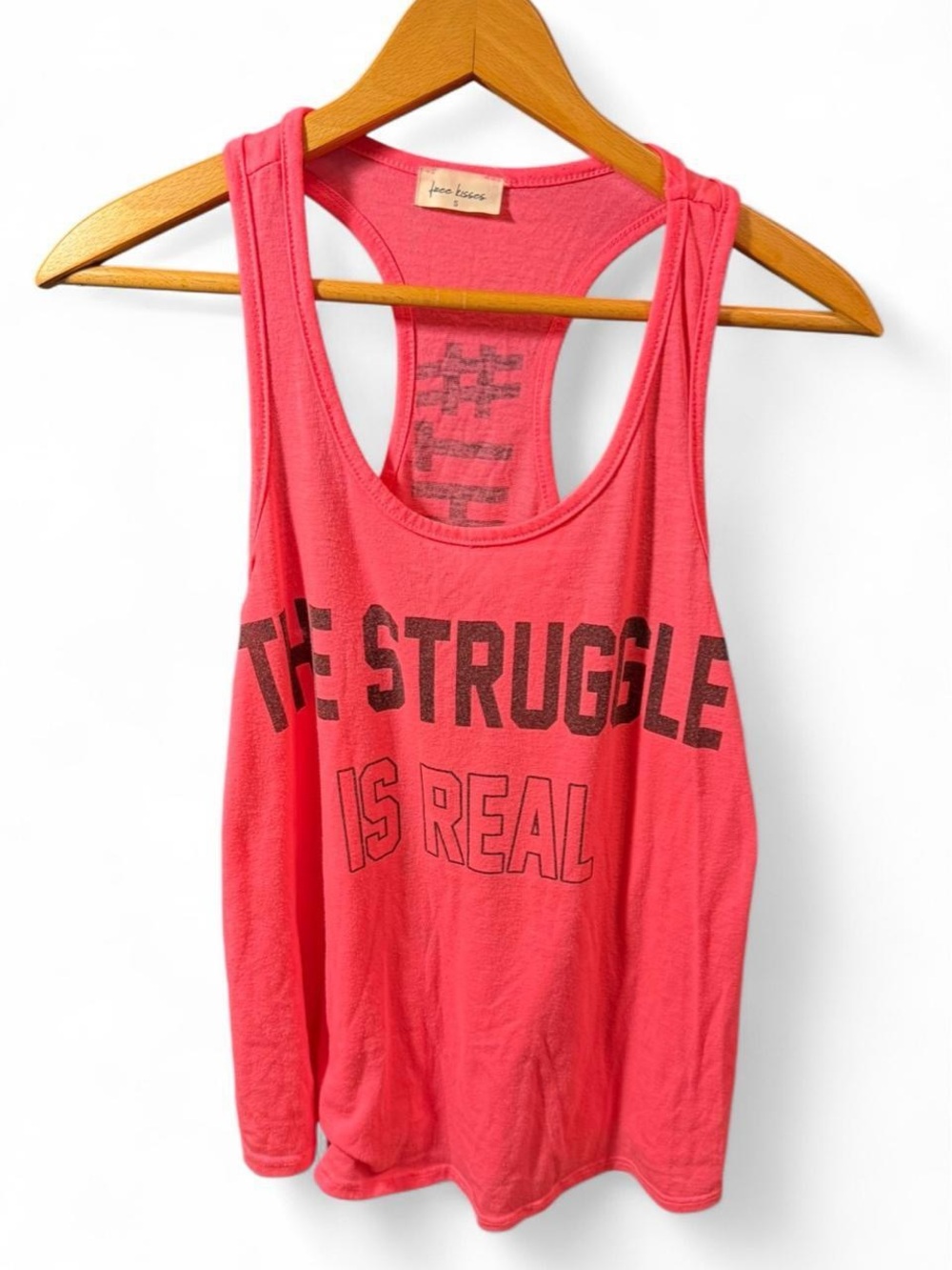 Free Kisses Coral/Hot Pink Graphic Racerback Tank